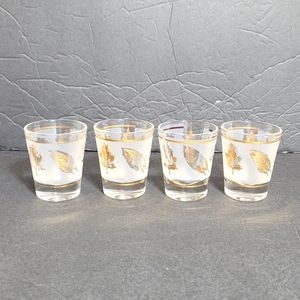 G Reeves Gold Leaf Design Frosted Vintage Shot Glasses Set of Four